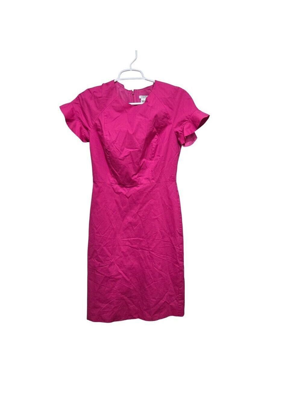 J.Crew Hot Pink Flutter Sleeve Sheath Dress Cotton Blend Size 2